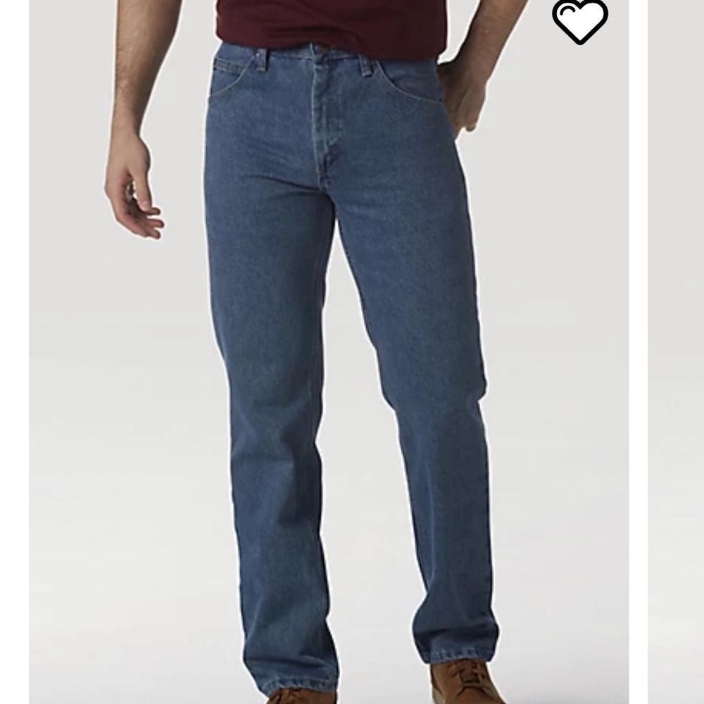 WRANGLER FIVE STAR PREMIUM DENIM REGULAR FIT JEAN IN DARK STONEWASH. Size 38/32